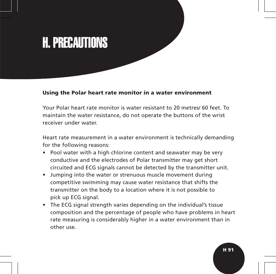 H. precautions | POLAR S720i User Manual | Page 93 / 122