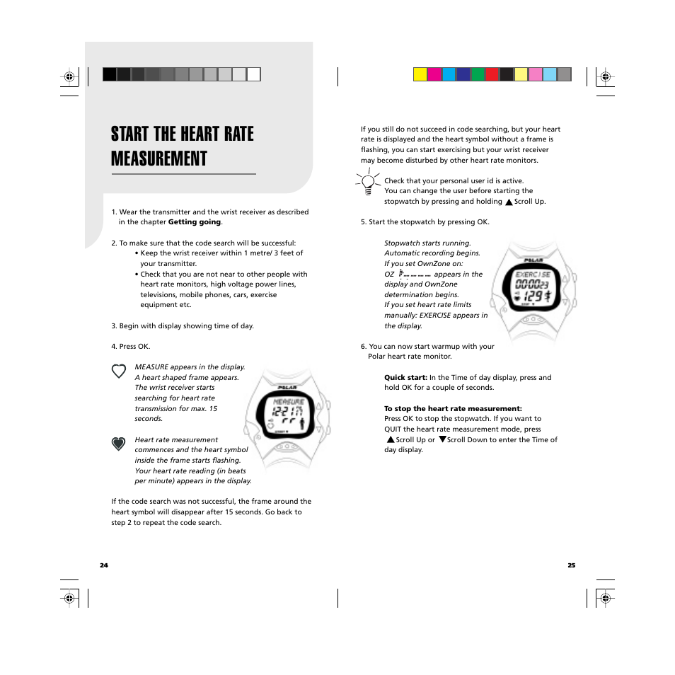 Start the heart rate measurement | POLAR GBR User Manual | Page 14 / 33