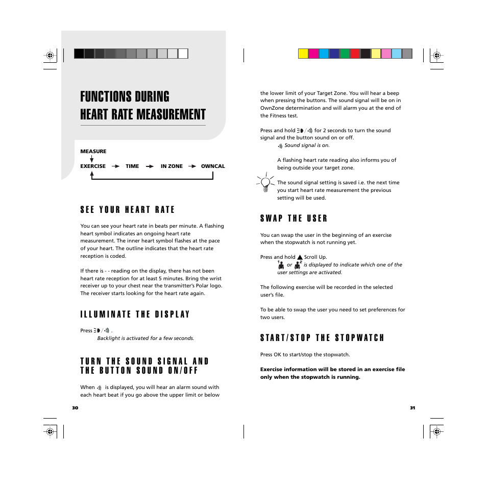 Functions during heart rate measurement | POLAR GBR User Manual | Page 17 / 33
