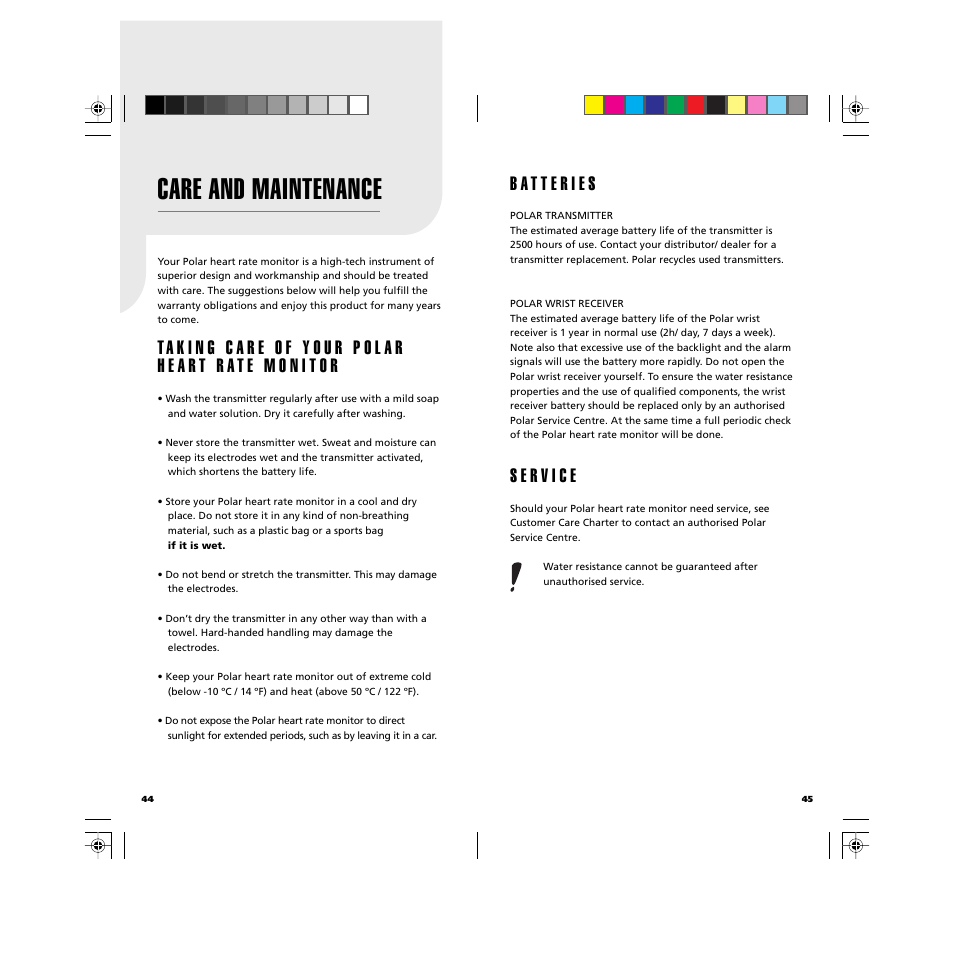Care and maintenance | POLAR GBR User Manual | Page 24 / 33