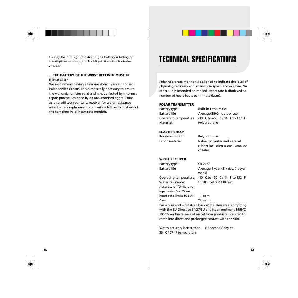 Technical specifications | POLAR GBR User Manual | Page 28 / 33