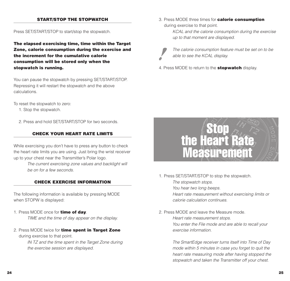 Stop the heart rate measurement | POLAR SMARTEDGE User Manual | Page 14 / 29