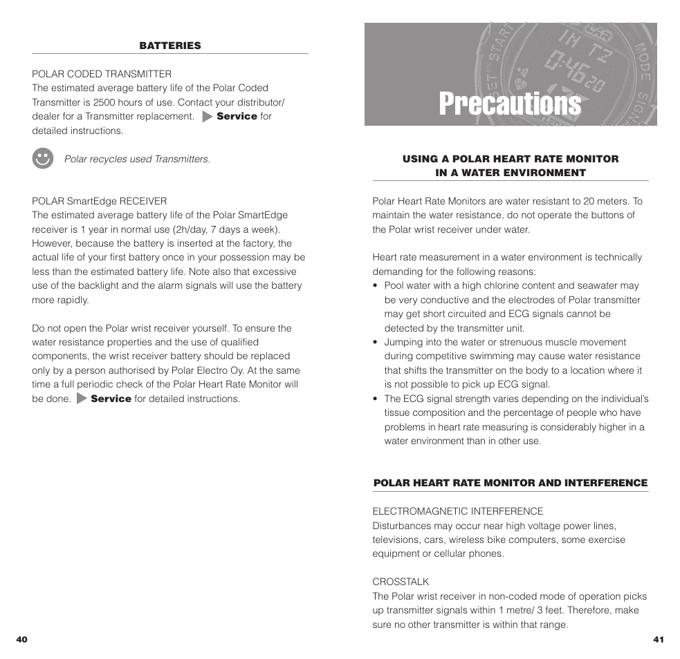 Precautions | POLAR SMARTEDGE User Manual | Page 22 / 29