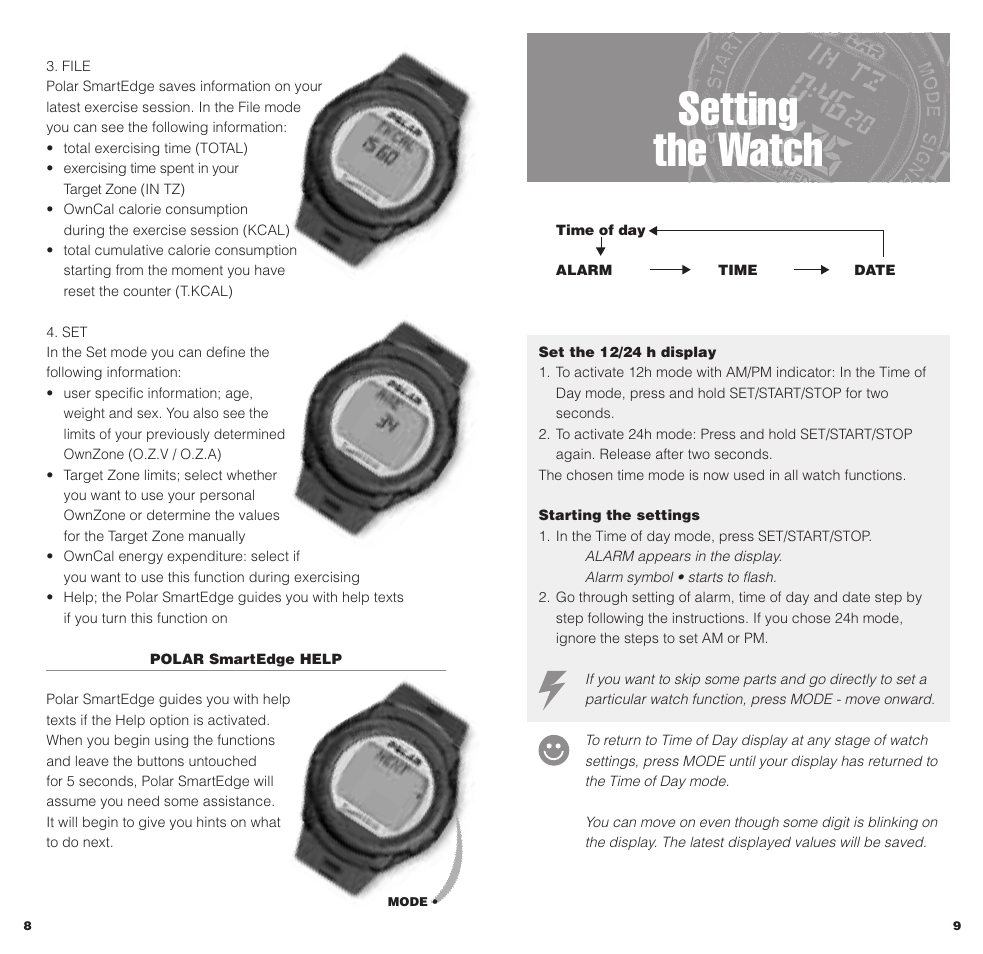 Setting the watch | POLAR SMARTEDGE User Manual | Page 6 / 29