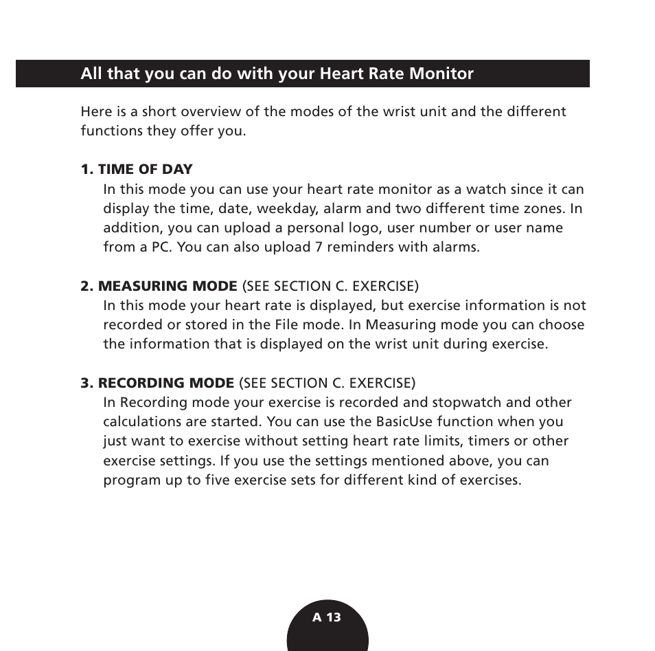 All that you can do with your heart rate monitor | POLAR S725 User Manual | Page 15 / 122