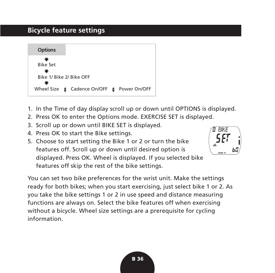 Bicycle feature settings | POLAR S725 User Manual | Page 38 / 122