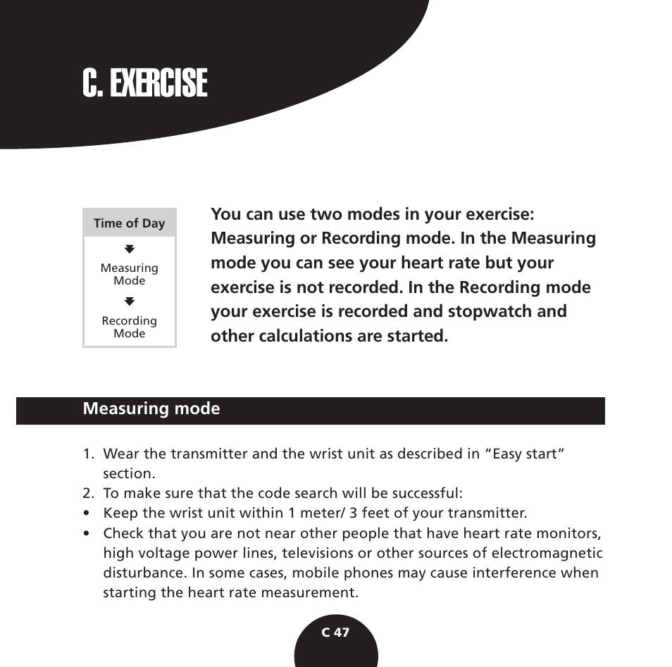 C. exercise | POLAR S725 User Manual | Page 49 / 122