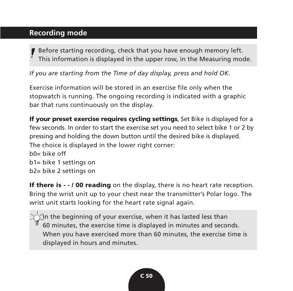 Recording mode | POLAR S725 User Manual | Page 52 / 122