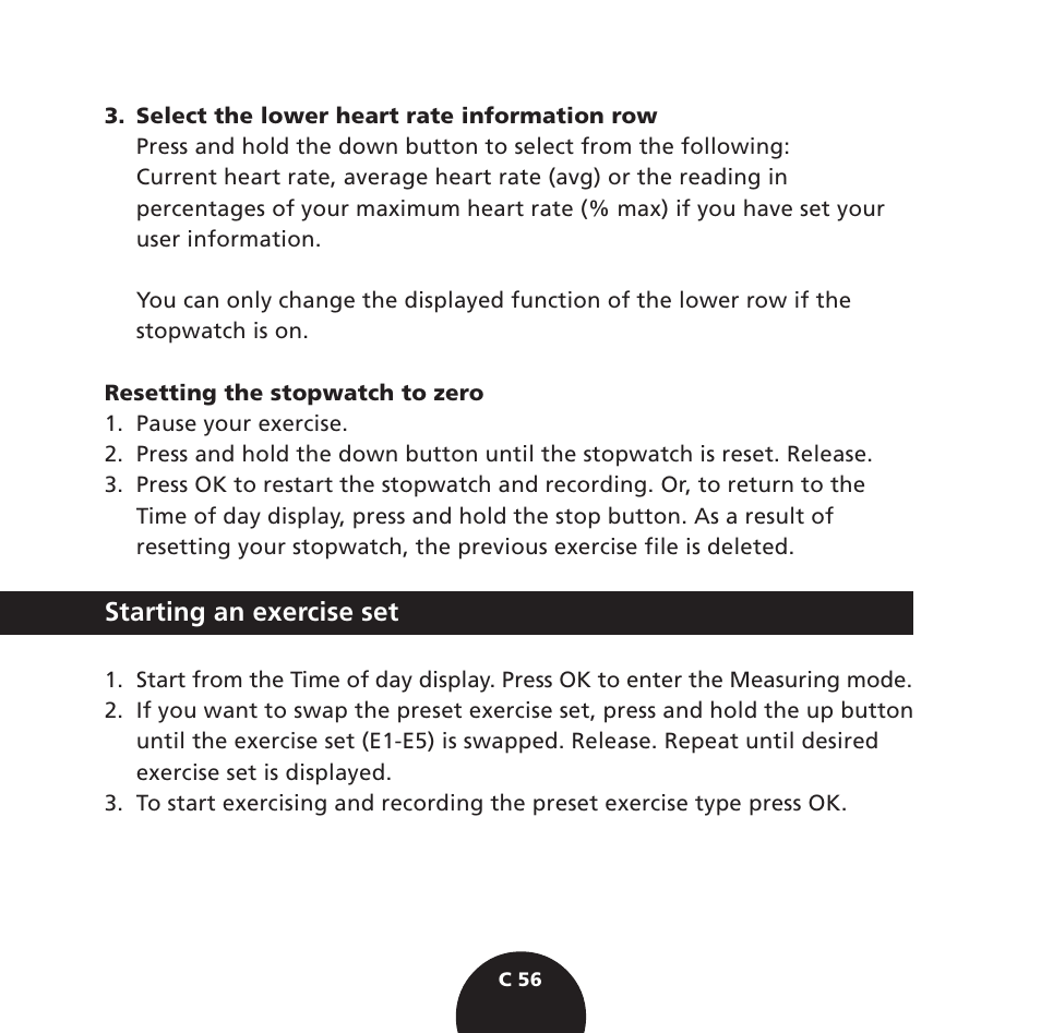 Starting an exercise set | POLAR S725 User Manual | Page 58 / 122