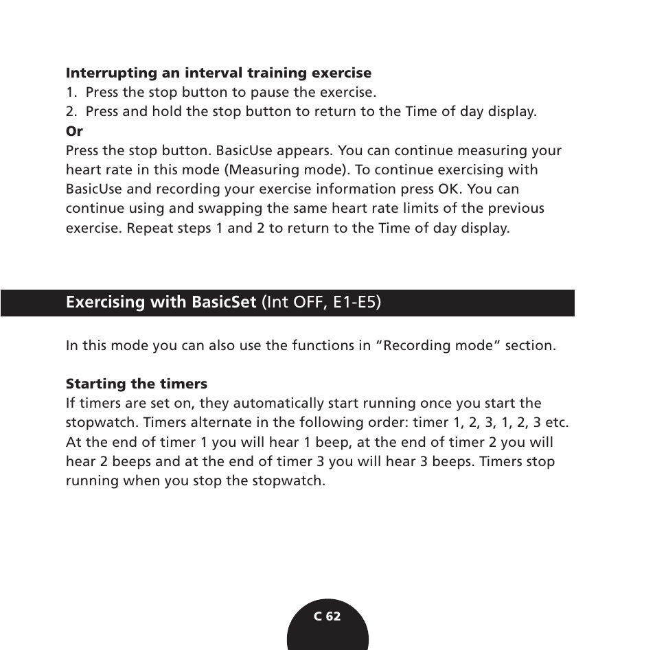 Exercising with basicset (int off, e1-e5) | POLAR S725 User Manual | Page 64 / 122