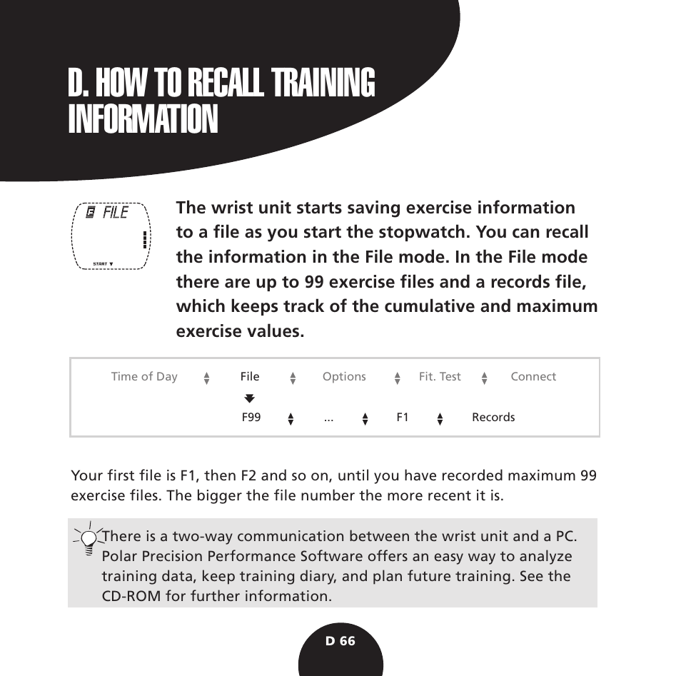 D. how to recall training information | POLAR S725 User Manual | Page 68 / 122