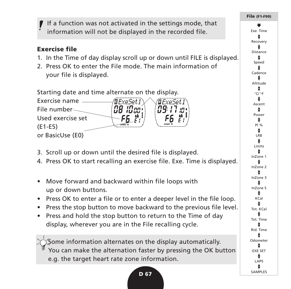 D 67 | POLAR S725 User Manual | Page 69 / 122