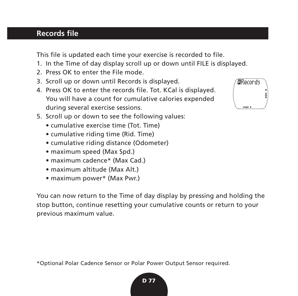 Records file | POLAR S725 User Manual | Page 79 / 122