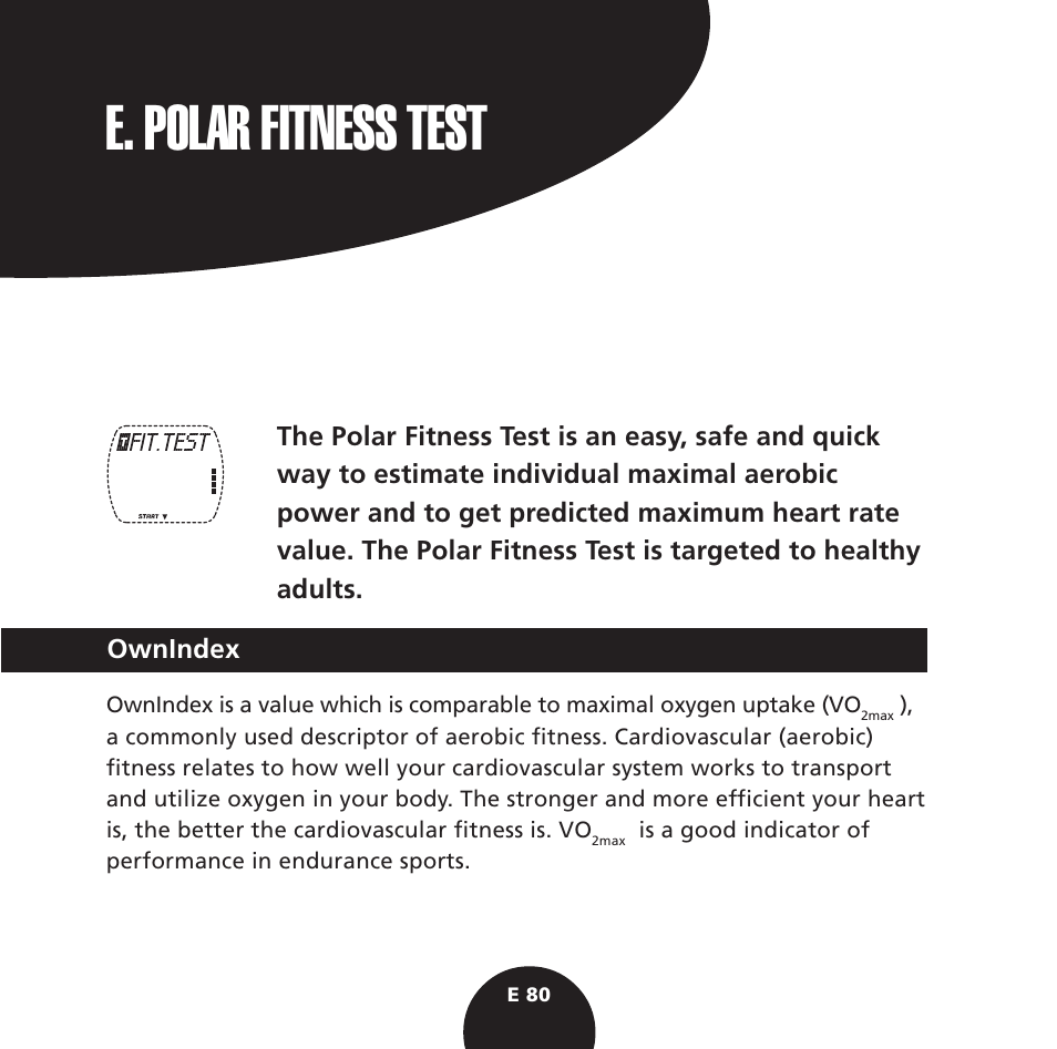 E. polar fitness test | POLAR S725 User Manual | Page 82 / 122