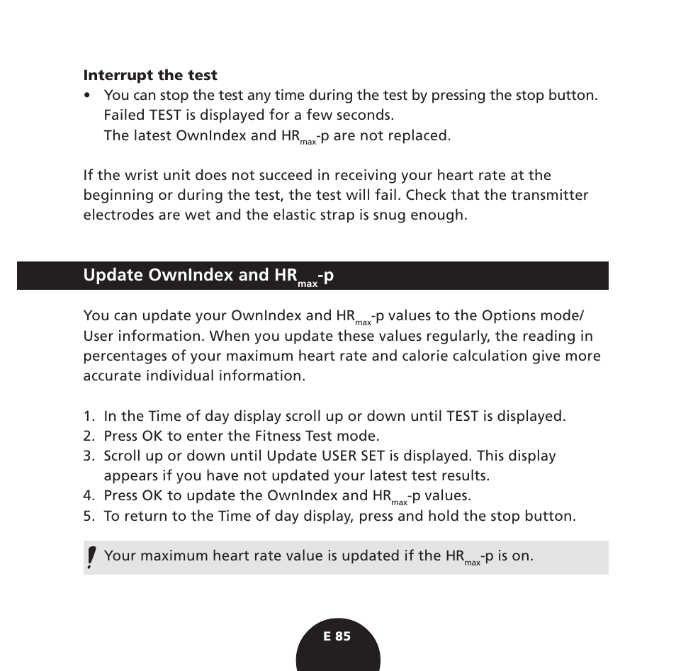 Update ownindex and hr | POLAR S725 User Manual | Page 87 / 122