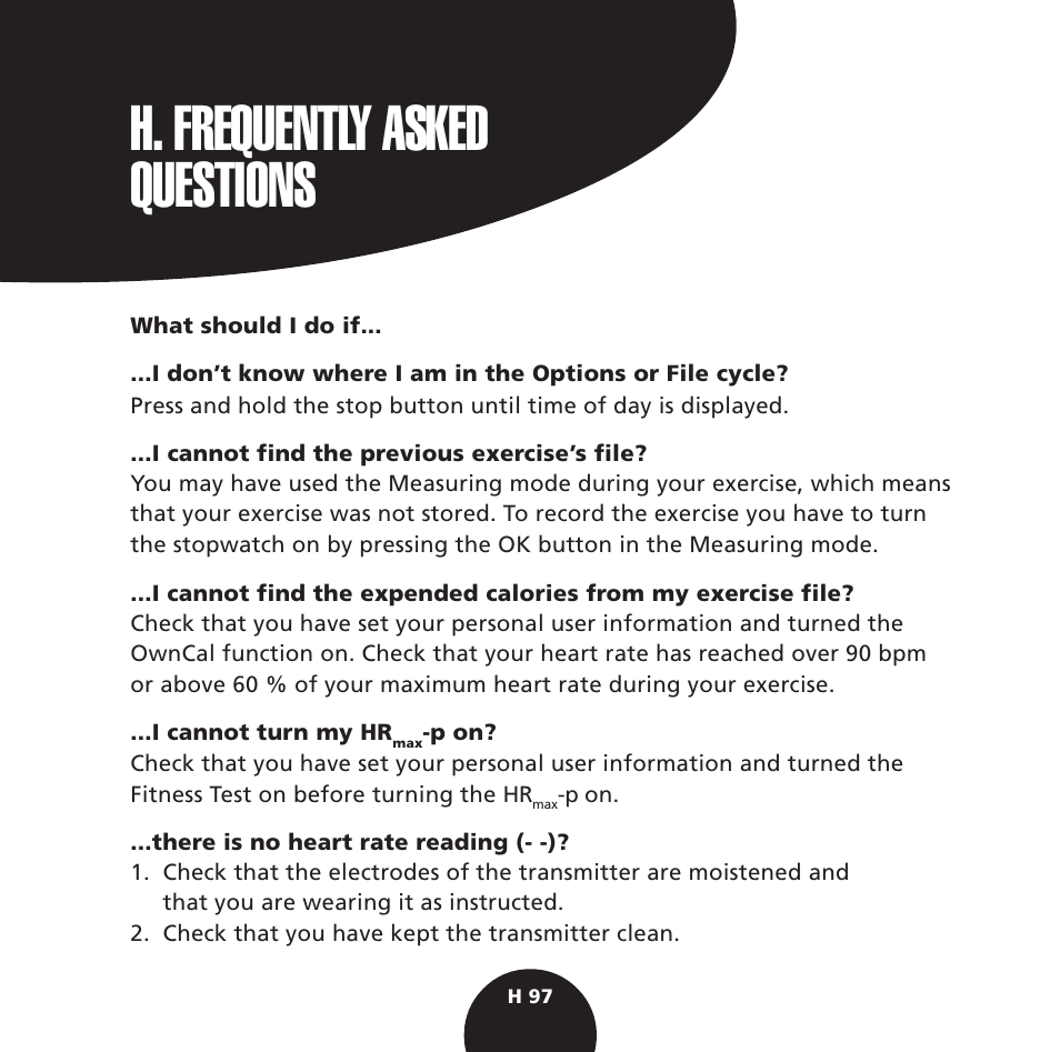 H. frequently asked questions | POLAR S725 User Manual | Page 99 / 122