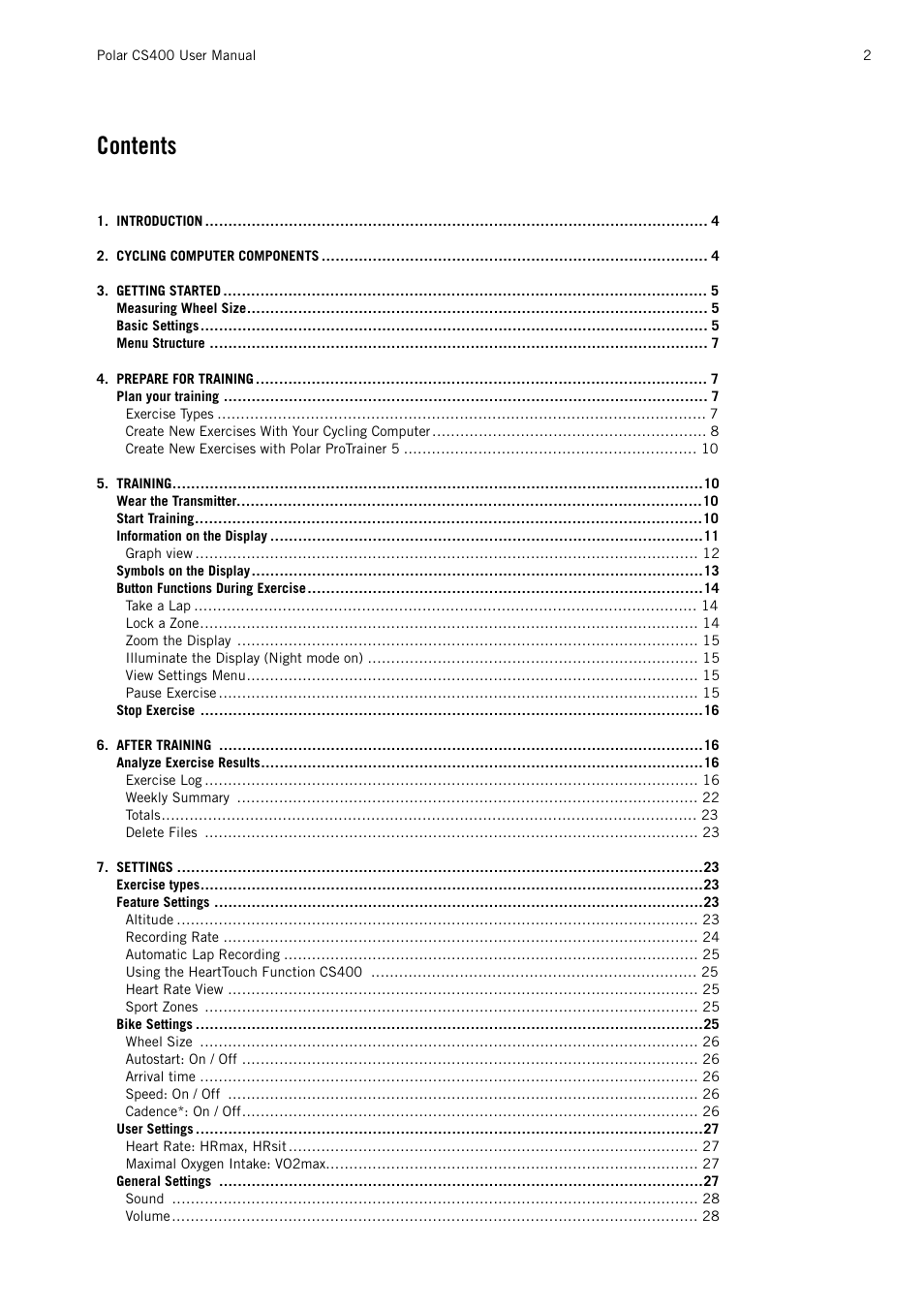 POLAR CS400 User Manual | Page 2 / 47