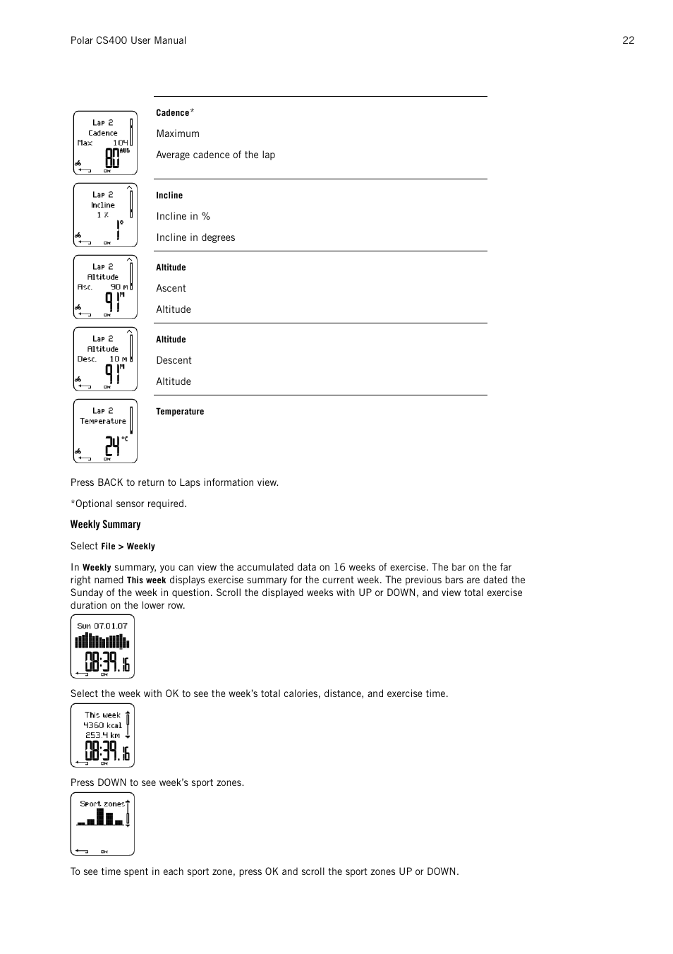 Weekly summary | POLAR CS400 User Manual | Page 22 / 47
