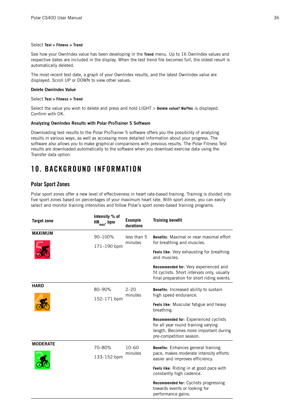 Background information, Polar sport zones | POLAR CS400 User Manual | Page 36 / 47