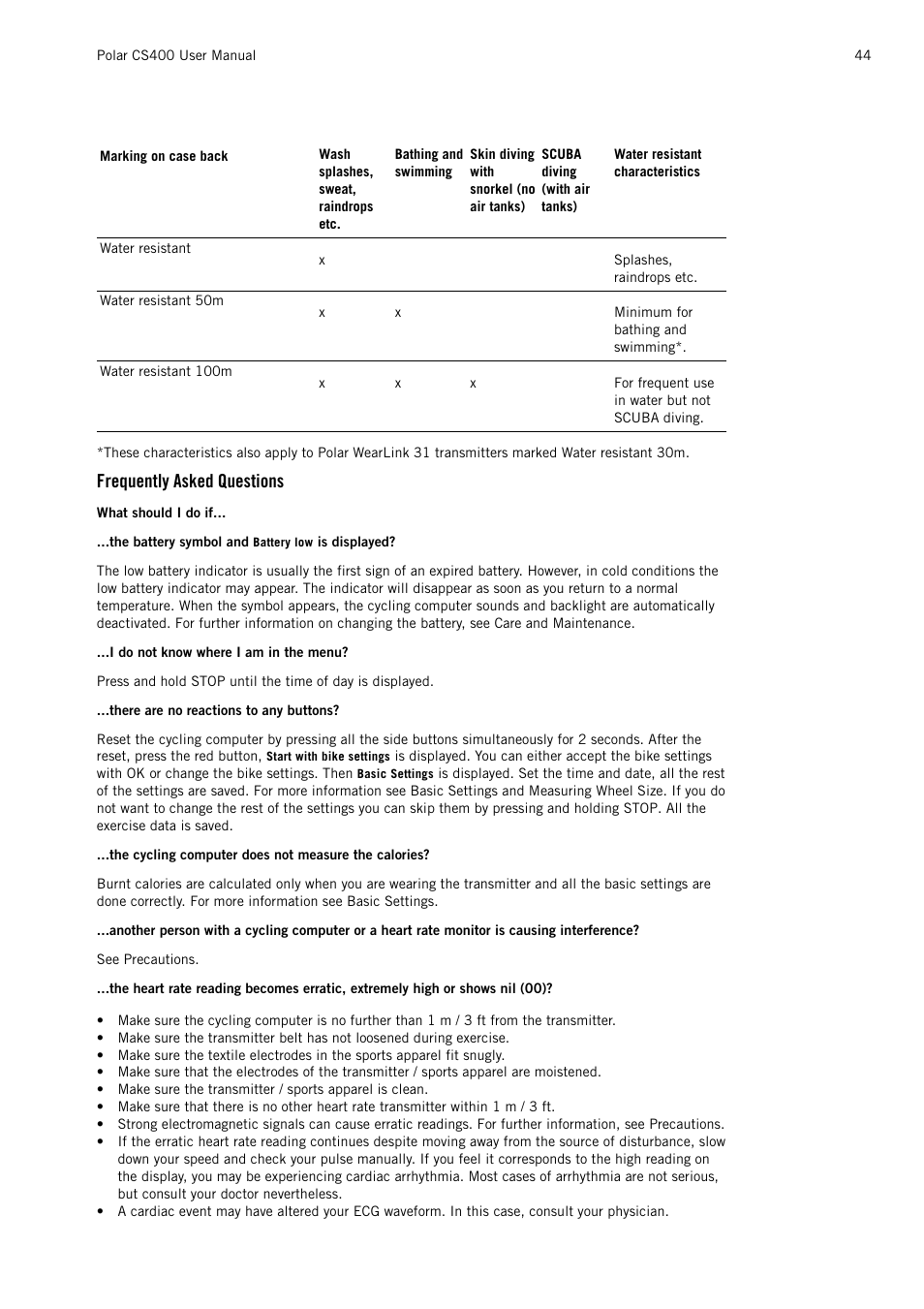 Frequently asked questions | POLAR CS400 User Manual | Page 44 / 47