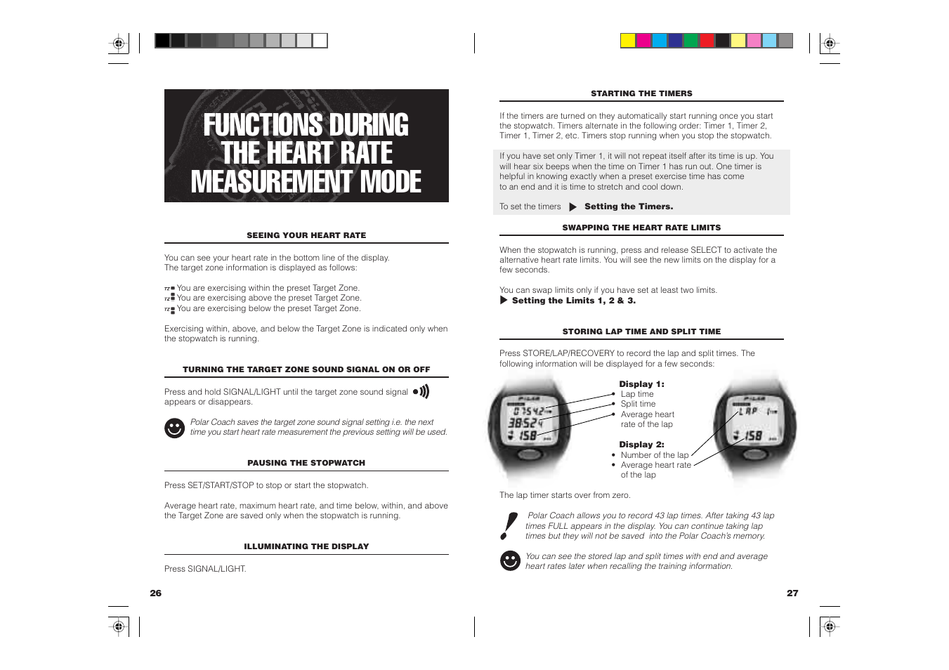 Functions during the heart rate measurement mode | POLAR COACH User Manual | Page 15 / 32