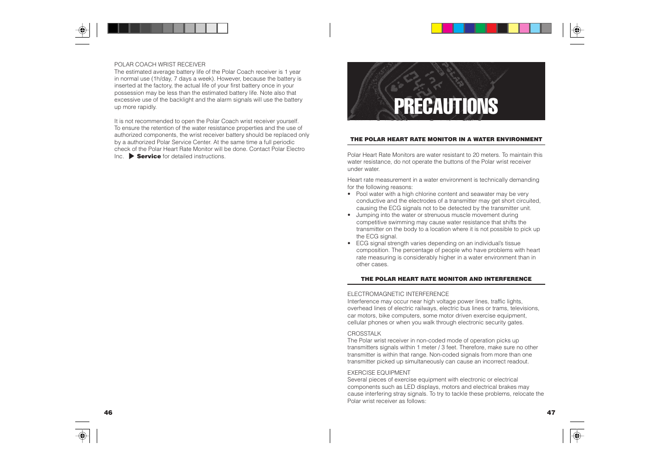 Precautions | POLAR COACH User Manual | Page 25 / 32