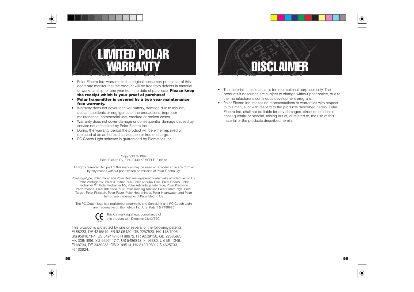 Disclaimer, Limited polar warranty | POLAR COACH User Manual | Page 31 / 32