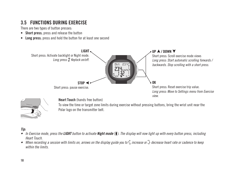 5 functions during exercise | POLAR CS300 User Manual | Page 19 / 46