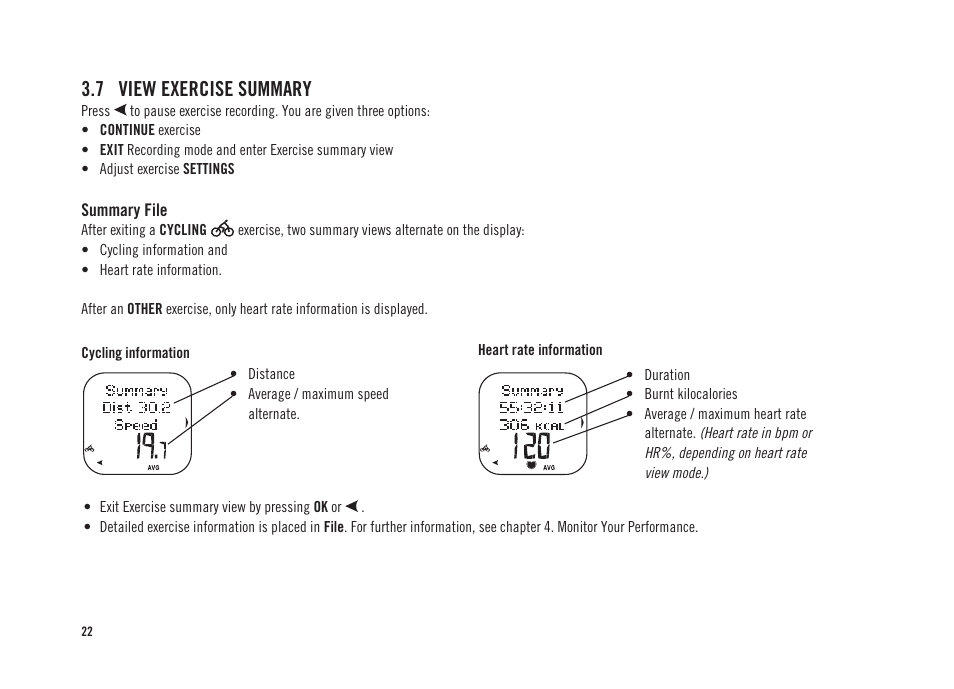 7 view exercise summary | POLAR CS300 User Manual | Page 23 / 46