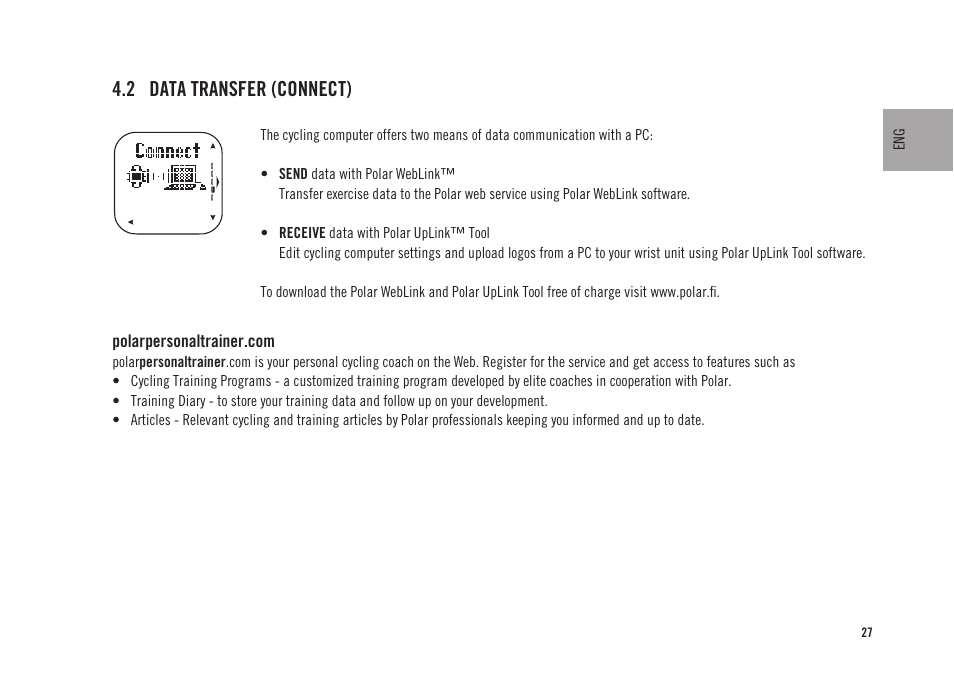 2 data transfer (connect) | POLAR CS300 User Manual | Page 28 / 46