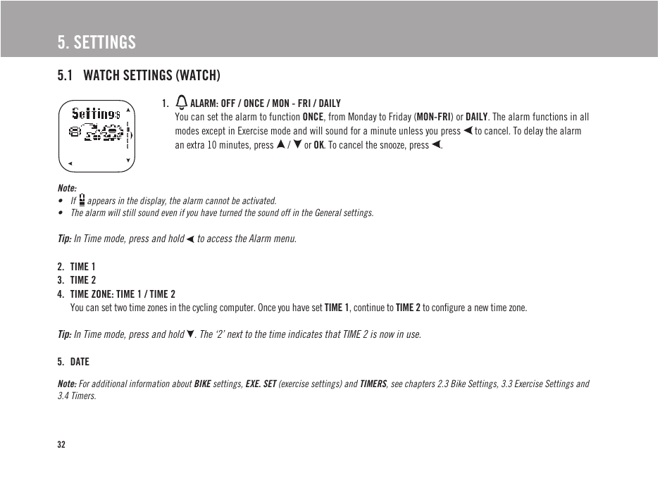 Settings, 1 watch settings (watch) | POLAR CS300 User Manual | Page 33 / 46