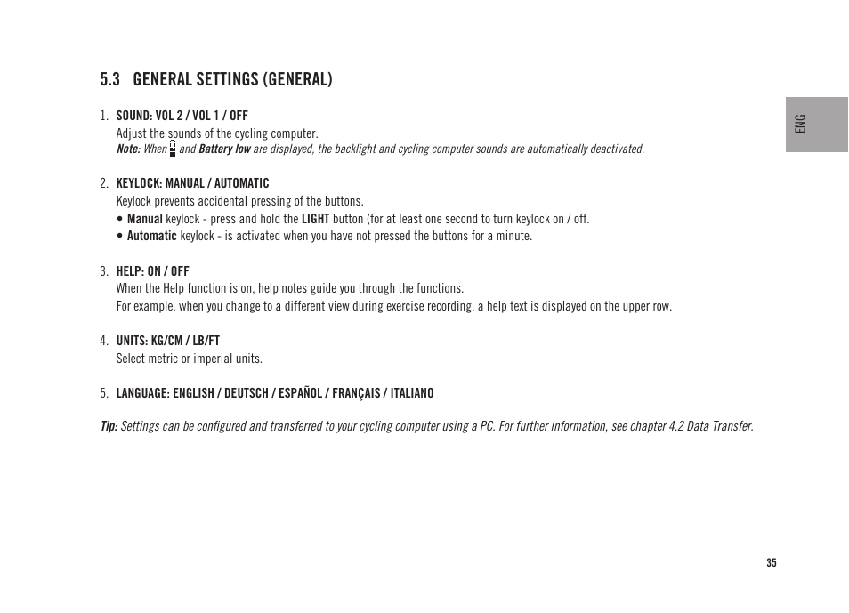 3 general settings (general) | POLAR CS300 User Manual | Page 36 / 46