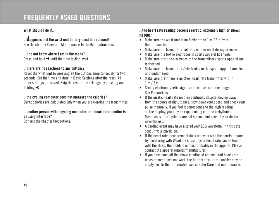 Frequently asked questions | POLAR CS300 User Manual | Page 41 / 46