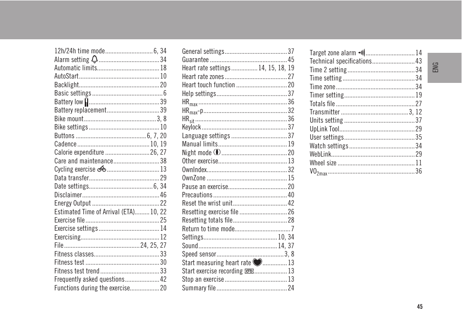 Index | POLAR CS300 User Manual | Page 46 / 46