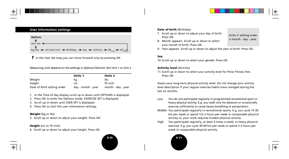User information settings | POLAR S510 User Manual | Page 12 / 55