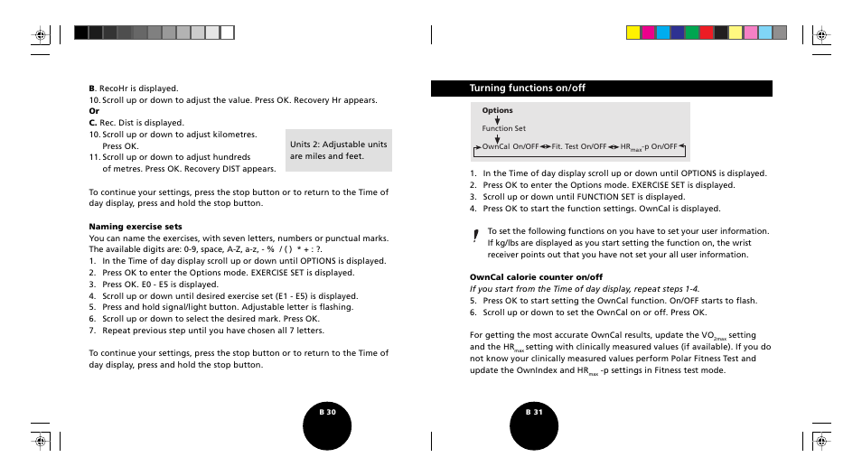 Turning functions on/off | POLAR S510 User Manual | Page 17 / 55