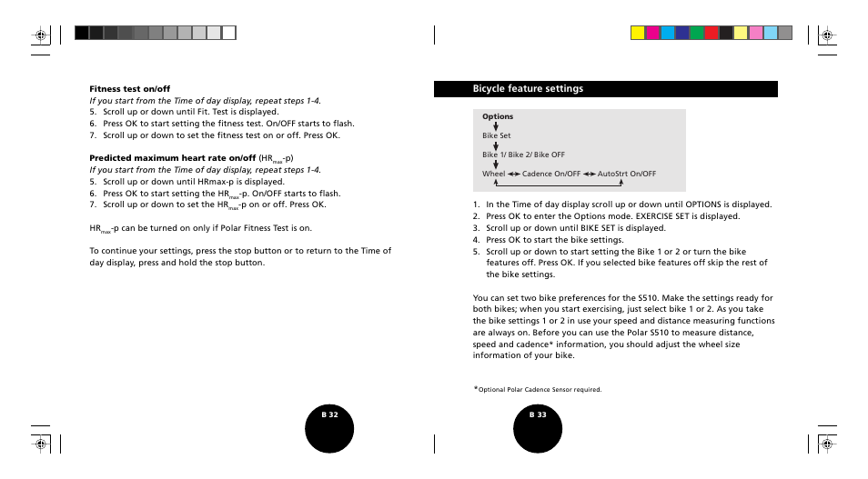 Bicycle feature settings | POLAR S510 User Manual | Page 18 / 55