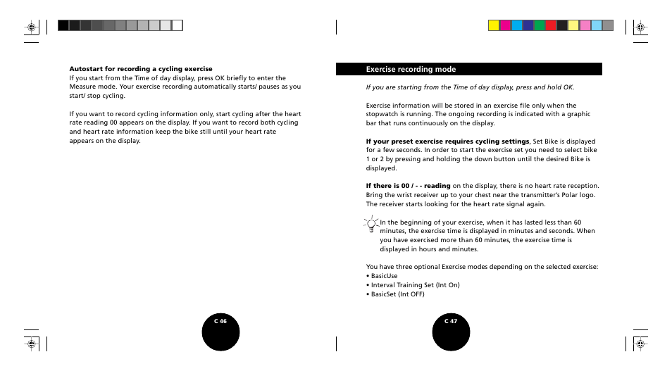 Exercise recording mode | POLAR S510 User Manual | Page 25 / 55
