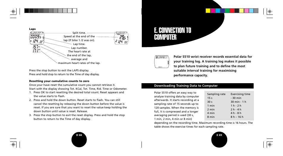 E. connection to computer | POLAR S510 User Manual | Page 36 / 55