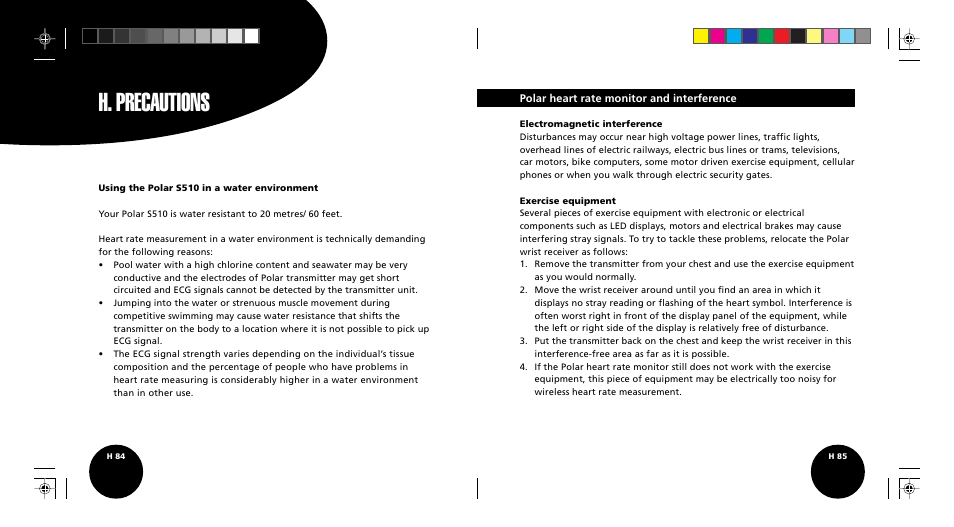 H. precautions | POLAR S510 User Manual | Page 44 / 55