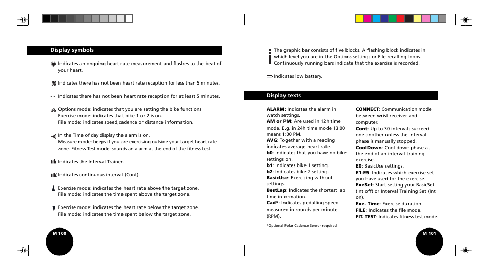 Display texts, Display symbols | POLAR S510 User Manual | Page 52 / 55