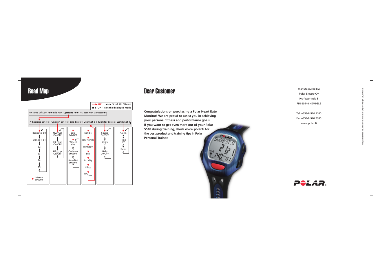 Road map, Dear customer | POLAR S510 User Manual | Page 55 / 55