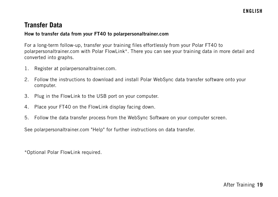 Transfer data | POLAR FT40TM User Manual | Page 19 / 38