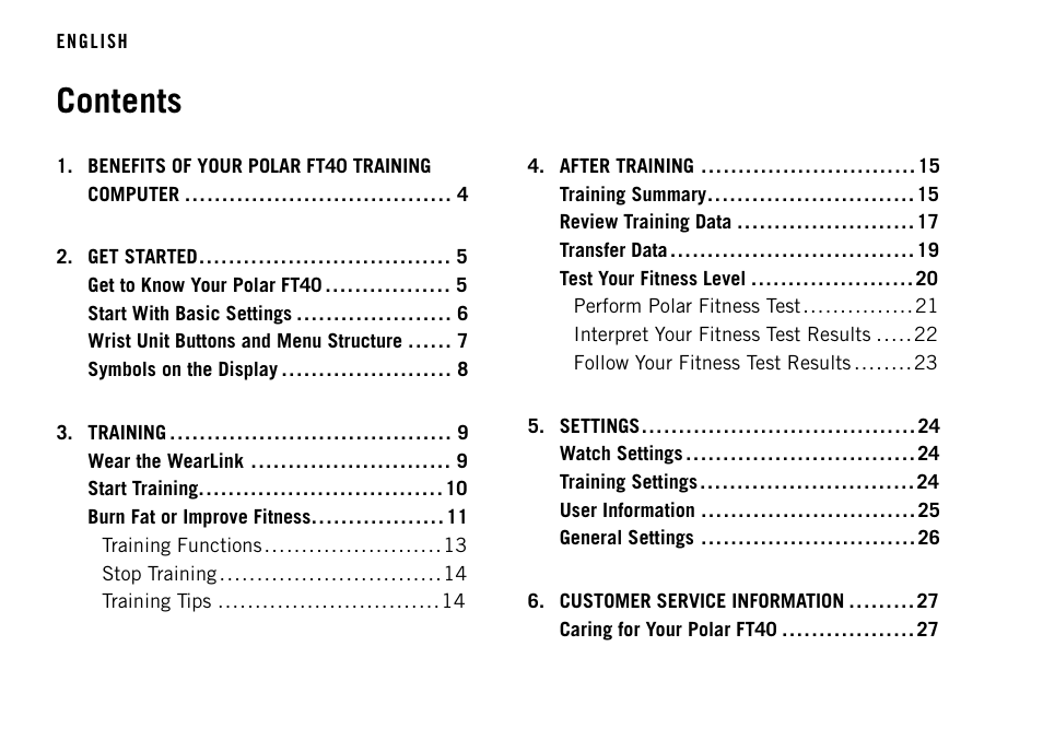 POLAR FT40TM User Manual | Page 2 / 38