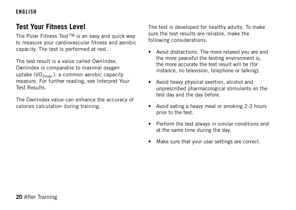 Test your fitness level | POLAR FT40TM User Manual | Page 20 / 38