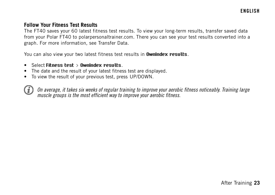 Follow your fitness test results | POLAR FT40TM User Manual | Page 23 / 38