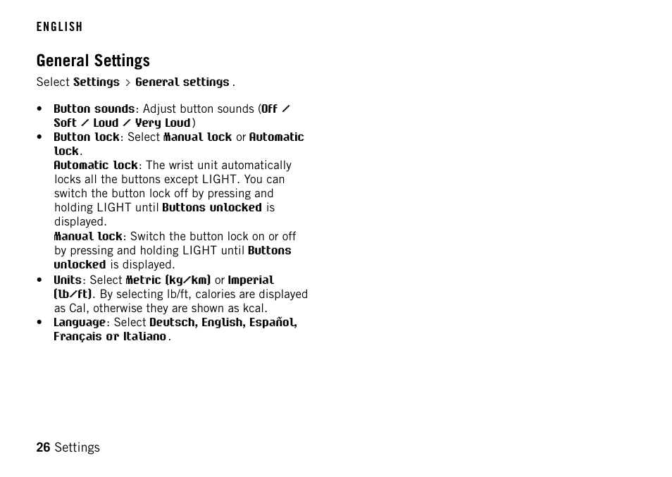 General settings | POLAR FT40TM User Manual | Page 26 / 38