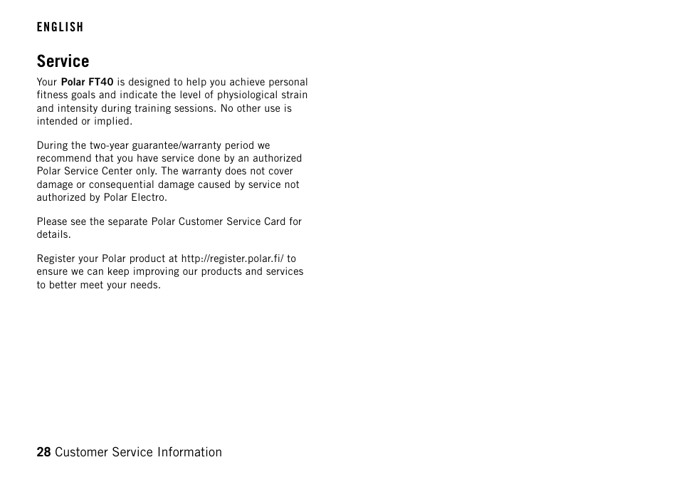 Service | POLAR FT40TM User Manual | Page 28 / 38