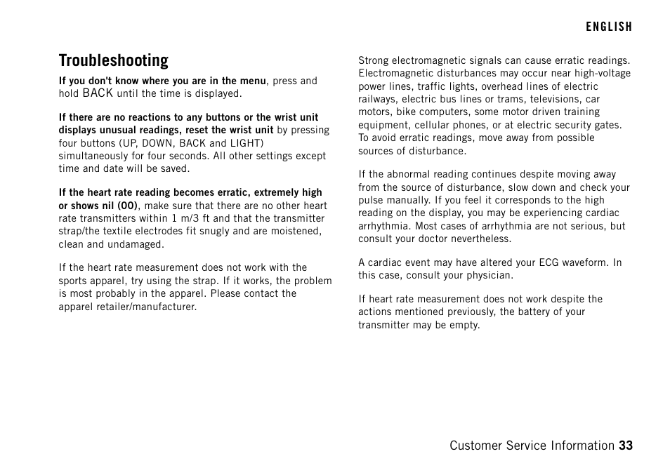 Troubleshooting | POLAR FT40TM User Manual | Page 33 / 38