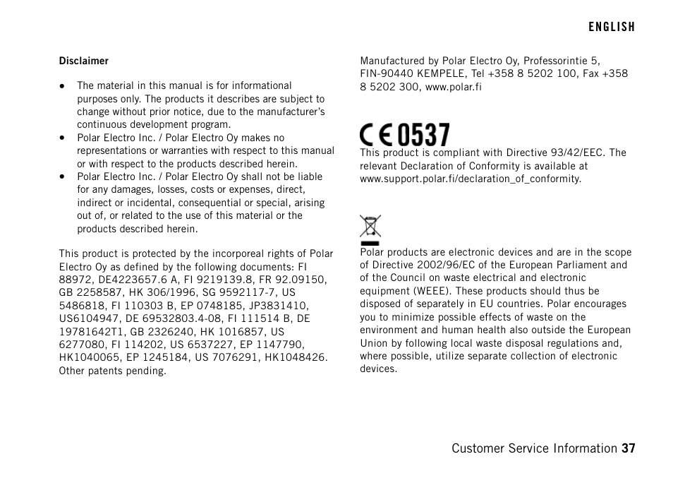 POLAR FT40TM User Manual | Page 37 / 38
